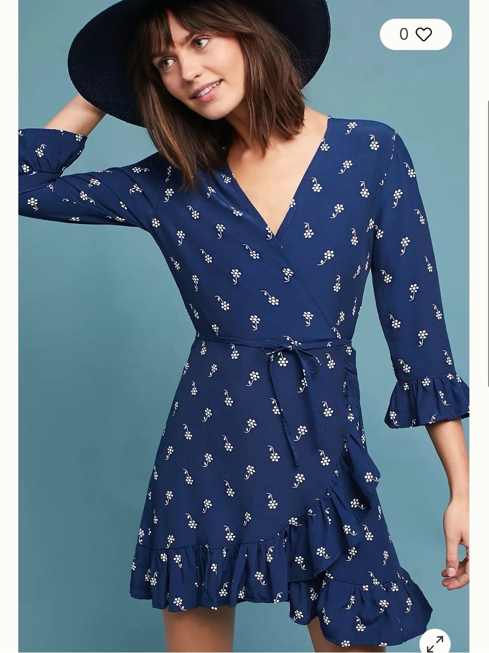 Faithfull the Brand Navy Mini Wrap Dress with White Floral Print